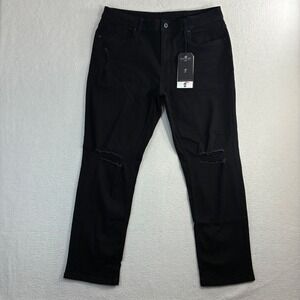 Black Relaxed Fit Men’s Jeans - Distressed Knee